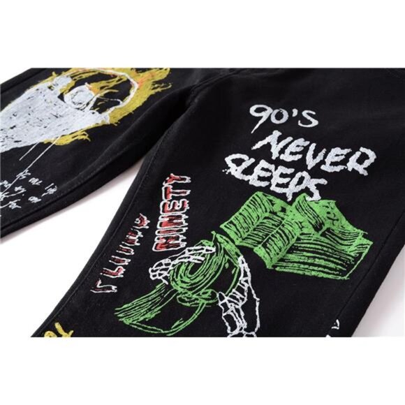 NEW w Tags 3D Painted Graffiti Jeans Men's Pants Streetwear Jeans Slim Fit - Picture 7 of 8